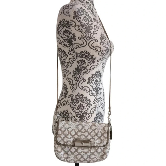 Coach Kristin Op Art Sequin Crossbody Bag Mushroom Taupe White Small Women's OS - Picture 4 of 14